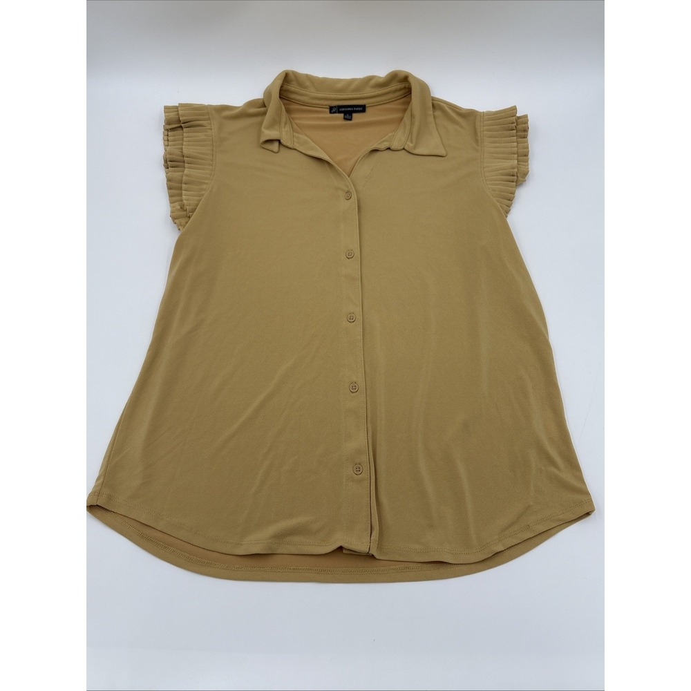 Adrianna Papell Pleated Cap Sleeve Button-Up Shirt Women's Sz Large Top